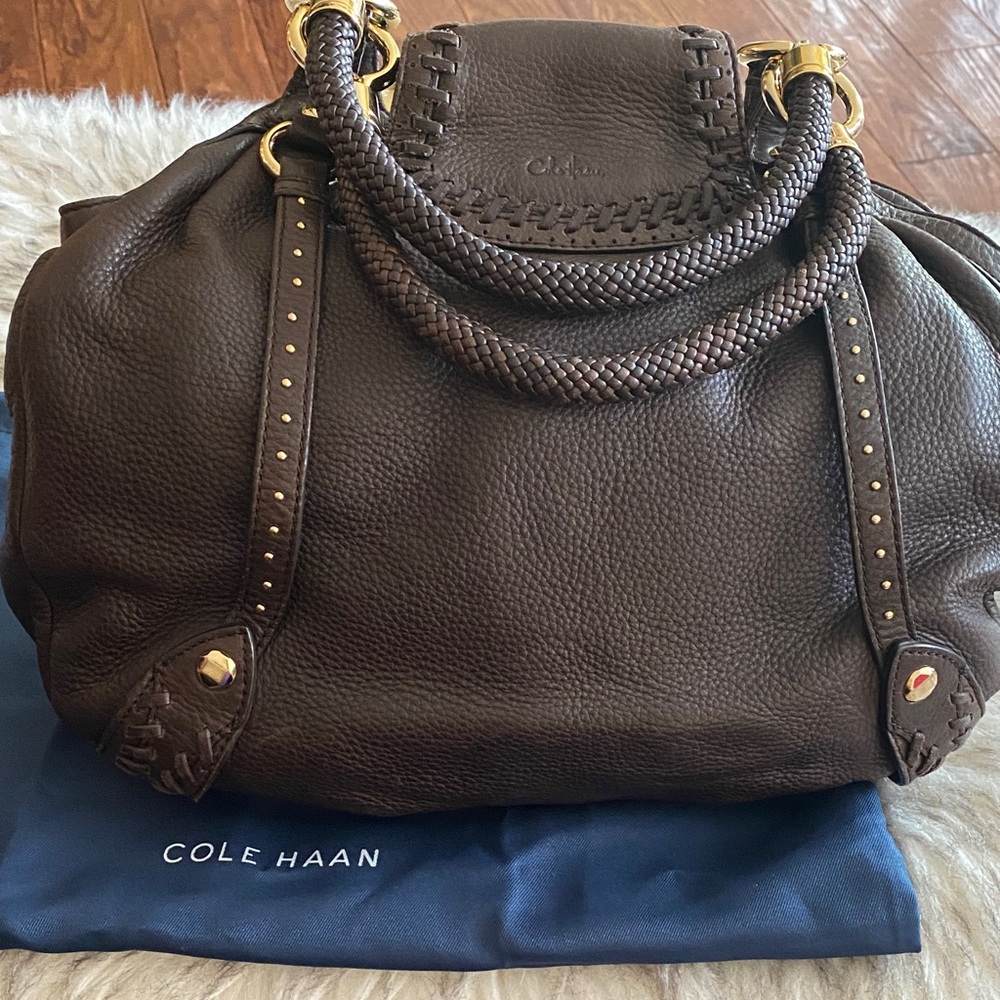 COLE HAAN Collection C06 Gorgeous Brown Leather Handbag, braided strap - Picture 5 of 16